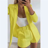 Fashion Womens Candy Colour Basic Blazer Coat +Pants Slim Suit Jacket Blazer Set LANFUBEISI