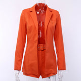 Fashion Womens Candy Colour Basic Blazer Coat +Pants Slim Suit Jacket Blazer Set LANFUBEISI