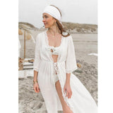 New Cover-ups Summer Women Beach Wear White Cotton Tunic Dress Bikini Bath Sarong Wrap Skirt Swimsuit Cover Up Lanfubeisi