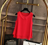 spring Summer Women Chiffon Blouses Shirt Women tops Sexy Blouses Beach holiday sleeveless round neck Shirt Blouse Lanfubeisi