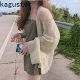 LANFUBEISI Knitted Cardigan women plus size Summer cardigan Sweater women Loose Hollow coat kardigan Sweter Cardigans korean top LANFUBEISI