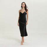 LANFUBEISI Sexy Long Sleep Dress Satin Rayon Sleepwear Solid Nightie Nightgown Women Nightdress Intemate Lingerie Women Nightwear Bath Gown LANFUBEISI