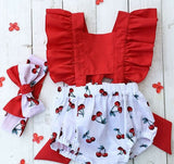 2Pcs Newborn Baby Girl Clothes Ruffle Backless Cherry Romper + Headband Outfit Baby Girl Summer Clothes Lanfubeisi