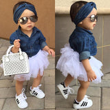 LANFUBEISI   Baby Girl Summer Clothing Sets Baby Girls Clothes Denim Shirt Top +Tutu Skirts+Headband 3pcs Outfits Sets