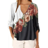 2021 New Summer Short Sleeve Shirt Sexy V-neck Floral Print Tops Blouse Fashion Casual Shirt Lanfubeisi