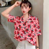 LANFUBEISI New Women Blouses Holiday Casual Short Sleeve Tops Ladies Strawberry Printed Shirt Korean Summer Fashion Women Clothing Lanfubeisi