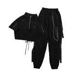 LANFUBEISI Women's Cargo Pants Buckle Ribbon Pocket Jogger Elastic Waist High Streetwear Harajuku Pant Chain Females Two Piece Pants Lanfubeisi