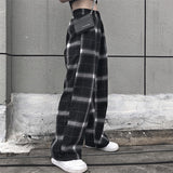 LANFUBEISI elastic waist plaid pants women high waist  wide leg Pants Casual female korean  jogger punk trousers women clothes gothic Lanfubeisi