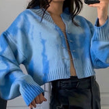 LANFUBEISI Cryptographic Fall 2020 Girls Green Oversized Cardigan Crop Top Sweater Knitted Cute Long Sleeve Pins Sweaters Tie Dye Cartigans LANFUBEISI