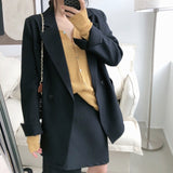 Autumn Solid Color Elegant Blue Blazer Women Jacket Women's Korean Style Loose V-neck Long Sleeve Cardigan Lanfubeisi