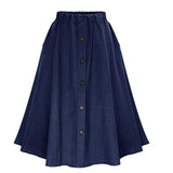 LANFUBEISI Fashion Korean Preppy Style Denim Skirts Women Solid Color Long Skirt Nature Waist Female Big Hem Casual Button Jean Skirt Lanfubeisi
