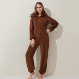 Winter Warm Pyjamas Women Onesies Fluffy Fleece Jumpsuits Sleepwear Overall Plus Size Hood Sets Pajamas For Women Adult Lanfubeisi