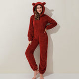 Winter Warm Pyjamas Women Onesies Fluffy Fleece Jumpsuits Sleepwear Overall Plus Size Hood Sets Pajamas For Women Adult Lanfubeisi