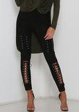 Autumn Sexy Women Lace Up Faux Suede Stretch Bodycon Pencil Pants Hollow Out Winter Female High Waist Bandage Pants Lanfubeisi