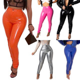 LANFUBEISI Women Latex Faux Pu Leather Pants Trousers Push Up High Waist Skinny Pants Pencil Fall Winter Solid Color Sexy Pants Female Lanfubeisi