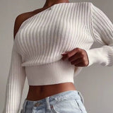 LANFUBEISI New Sexy Off Shoulder Women' Sweater Jumper Spring Long Sleeve Knitted Crop Tops Fashion Solid Lady Pullover Sweaters Streetwear LANFUBEISI