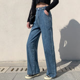 Woman Jeans High Waist Wide Leg Denim Clothing Blue Jeans Vintage Quality 2020 Fashion Straight Pants Plus velvet thickening Lanfubeisi