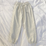 LANFUBEISI Mooirue Winter Women Harem Pants Stripes Embroidery Gray Black Fleece Pants Bottom Lanfubeisi
