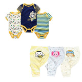 6/9PCS Baby Girl Clothes Newborn Unisex Solid Bodysuits+Pants Cotton Baby Boy Clothes Short Sleeve Girls Baby Clothing Cartoon Lanfubeisi