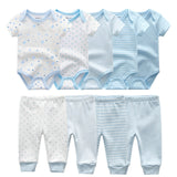 6/9PCS Baby Girl Clothes Newborn Unisex Solid Bodysuits+Pants Cotton Baby Boy Clothes Short Sleeve Girls Baby Clothing Cartoon Lanfubeisi
