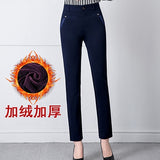 Oversized 7XL Middle-aged Women Pants Solid High Waist Casual 2021 Atumn Spring Women Trousers Elastic Pant Loose Straight Pants Lanfubeisi