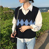 Knitted Sweater Women Argyle Oversize Sweaters Korean Pullovers Ladies Winter Loose Sweaters Female Casual Jumper Ropa De Mujer Lanfubeisi