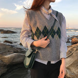 Knitted Sweater Women Argyle Oversize Sweaters Korean Pullovers Ladies Winter Loose Sweaters Female Casual Jumper Ropa De Mujer Lanfubeisi