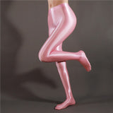Sexy Women Stripe Oil Gloosy Pencil Pant Shiny Full Smooth See Through Sexy Leggings Candy Color Dance Wear F20 Lanfubeisi