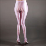 Sexy Women Stripe Oil Gloosy Pencil Pant Shiny Full Smooth See Through Sexy Leggings Candy Color Dance Wear F20 Lanfubeisi