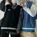 LANFUBEISI Sweater Vest Men V-neck Shrug Patchwork Knitted Couples Ins Plus Size 3XL Oversize Harajuku Vests Ins Chic Korean Style Leisure LANFUBEISI