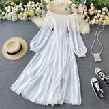 White Dress Elegant Fairy Chiffon Off Shoulder Dress Maxi Long Sleeve Sexy Beach Dresses Women Boho Autumn Clothes  Vintage