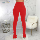 LANFUBEISI HAOYUAN Sexy Knitted Stacked Leggings Fall Clothes for Women Fashion Outfits Elastic High Waisted Side Split Trousers Streetwear