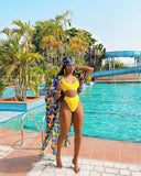 Three Piece Sets Sexy Women Swimsuit High Waist Bathing Suit Plus Size Swimwear Push Up Bikini Set+Long Beach Cover-up