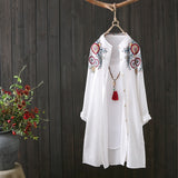 Women White Shirt 100% Cotton Embroidery Long Sleeve Button Up Blouse 2020 New Fashion Loose Top Office Lady Casual Wear Lanfubeisi