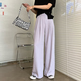 LABFUBEISI 2021 Summer Loose Casual Long Women Fashion Thin High Waist Pants Black Simple Wide-leg Pants Trousers Korean Lanfubeisi