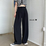 LABFUBEISI 2021 Summer Loose Casual Long Women Fashion Thin High Waist Pants Black Simple Wide-leg Pants Trousers Korean Lanfubeisi