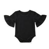 0-24M Newborn Baby Girl Flare Sleeve Solid Black White Grey Casual Romper Jumpsuit Outfits Baby Clothes Summer kids Suit Lanfubeisi