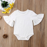 0-24M Newborn Baby Girl Flare Sleeve Solid Black White Grey Casual Romper Jumpsuit Outfits Baby Clothes Summer kids Suit Lanfubeisi