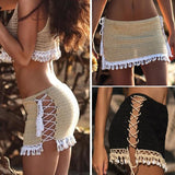 New Sexy Crochet Beach Skirt Cotton Swimsuit Fused Skirt Casual Beach Running Lace See Through Slim Mini Skirts Lanfubeisi