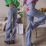 Waatfaak Blue Denim Skinny Jeans Woman High Waist Pocket Star Patchwork Jeans Vintage Y2K 90S Aesthetic Cargo Pants Straigh Leg Lanfubeisi