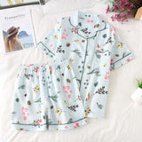 LANFUBEISI  2022 Pyjamas Women 100% Cotton Short Sleeves Ladies Pajama Sets Shorts Cute Cartoon Print Japanese Simple Sleepwear Homewear Pijamas Lanfubeisi