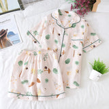 LANFUBEISI  2022 Pyjamas Women 100% Cotton Short Sleeves Ladies Pajama Sets Shorts Cute Cartoon Print Japanese Simple Sleepwear Homewear Pijamas Lanfubeisi