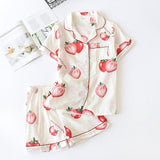 LANFUBEISI  2022 Pyjamas Women 100% Cotton Short Sleeves Ladies Pajama Sets Shorts Cute Cartoon Print Japanese Simple Sleepwear Homewear Pijamas Lanfubeisi