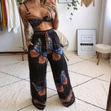 Two-Piece Suit Summer Women Boho Beach Style Print Underwear Loose Wide Leg Pants 2pcs Outfits Tracksuit Sets 2021 Lanfubeisi