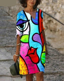 LANFUBEISI dresses summer woman 2022 Plus Size Loose Casual Graffiti Printed V neck Floral print summer Half sleeve dress Lanfubeisi