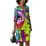 LANFUBEISI dresses summer woman 2022 Plus Size Loose Casual Graffiti Printed V neck Floral print summer Half sleeve dress Lanfubeisi