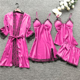 Silk Robe Sleep Suit Womens Lace Satin Pajamas Gown Set V-neck Cami Nighties Wear Pijama Home Nightwear Spring Femme #T1G Lanfubeisi