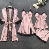 Silk Robe Sleep Suit Womens Lace Satin Pajamas Gown Set V-neck Cami Nighties Wear Pijama Home Nightwear Spring Femme #T1G Lanfubeisi