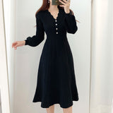 LANFUBEISI One Piece Korean Pleated Dress 2021 New Spring Long Sleeve Slim Woman Sweater Dresses Knitted Vintage Elegant Midi Party Dress LANFUBEISI