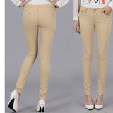 Pants Women Elastic Pencil Jeans Pants Candy Colored Mid Waist Zipper Slim Fit Skinny Full Length Female Trouser Pants For Woman Lanfubeisi